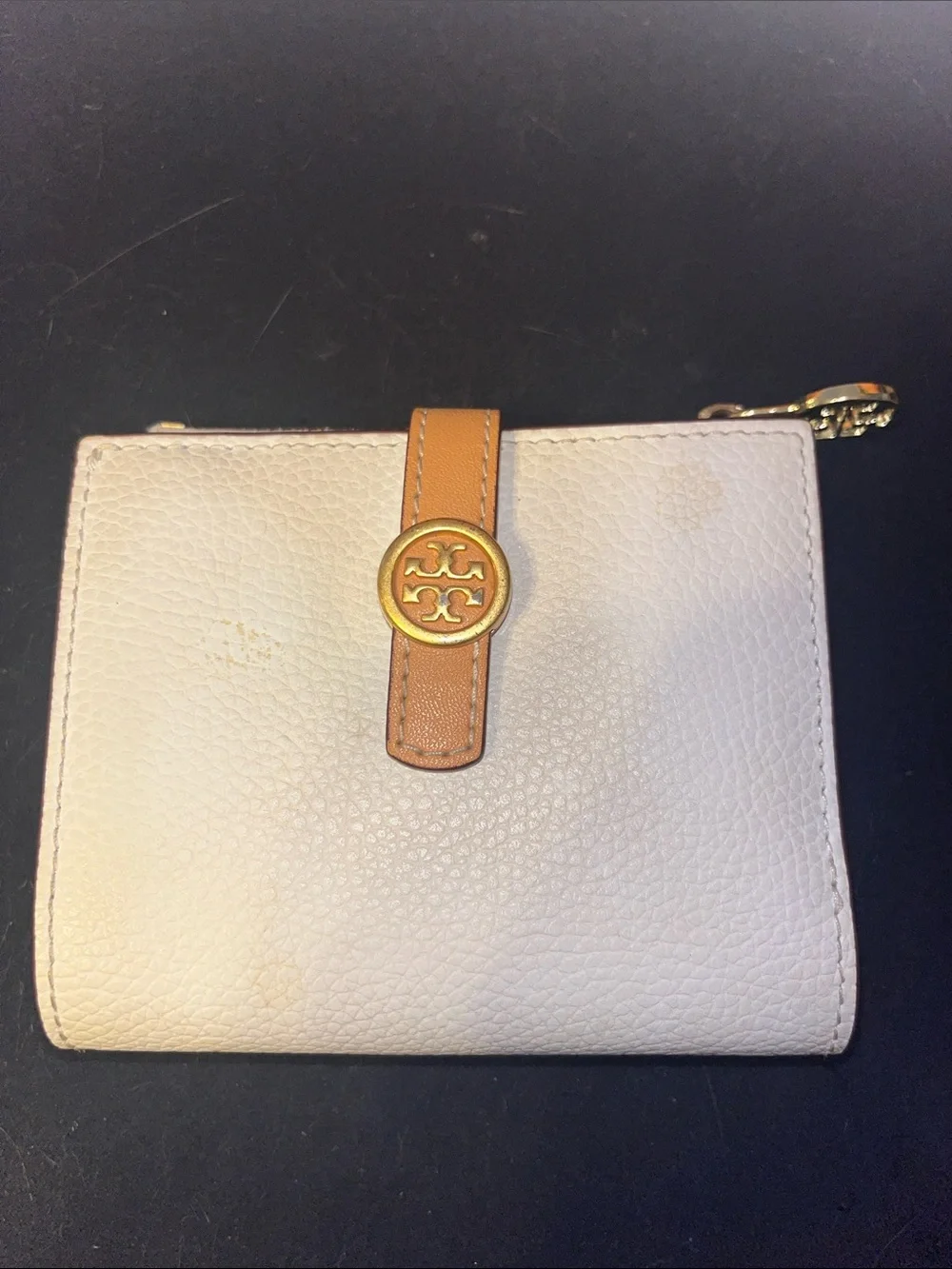 TORY BURCH WALKER CARD CASE WHITE PEBBLED LEATHER COMPACT WALLETT